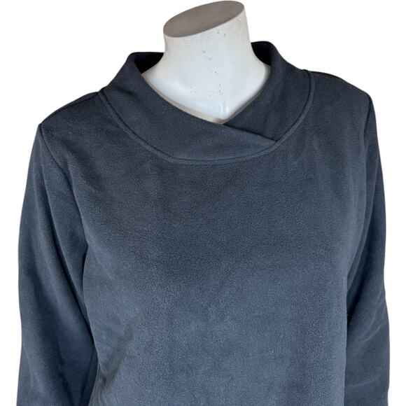 Denim & Co. Regular Fleece Crossover Neck Long Slv Tunic w/ Dolphin Hem Black S - Picture 3 of 13